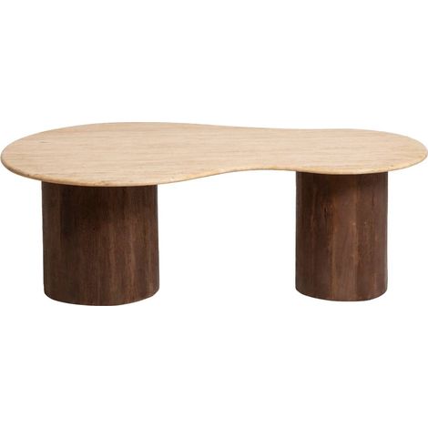 Made In Meubles – Table basse fixe en bois de manguier et travertin – Plateau 2 cm – Dimensions 120x70x43 cm – Élégante pour salon ou bureau (1/5)