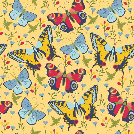 Tela decorativa para exteriores tipo oxford - motivo de mariposas amarillas, rojas y azules I DR275 (1/5)