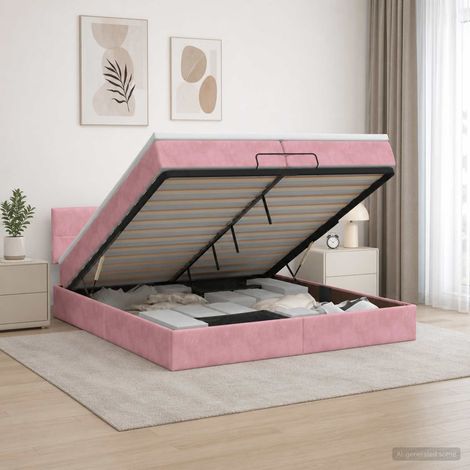 vidaXL Lit coffre avec matelas et LED Rose 200 x 200 cm Velours (1/5)