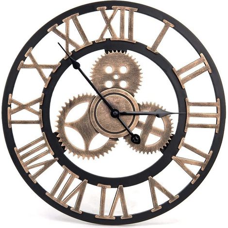 Horloge murale vintage de style rétro européen, avec des éléments décoratifs et des chiffres romains 3D faits main, idéale pour les salons, cuisines, chambres, bars et cafés. (1/5)