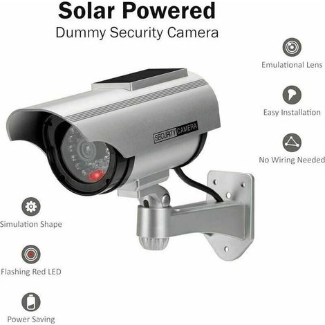 Caméra de surveillance intérieure/extérieure factice à énergie solaire, caméra dôme de sécurité CCTV avec lumière clignotante LED pour usage extérieur, domicile ou entreprise (Argent - 1 pièce) (1/3)