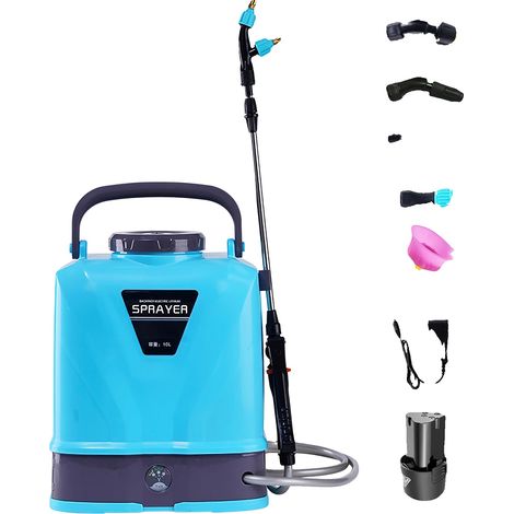 Pulverizador eléctrico, diseño portátil, batería de larga duración, 10 litros, color azul. (1/2)