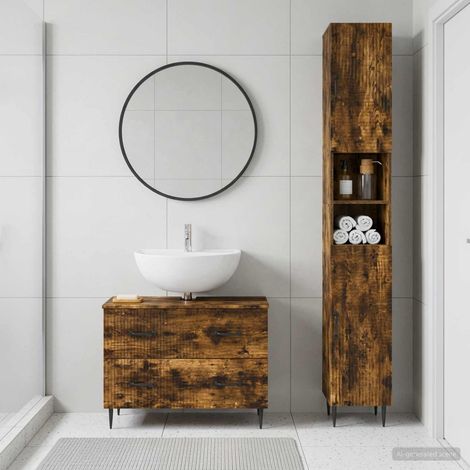 vidaXL 2 Piece Bathroom Cabinet Set HAARLEM Smoked Oak Engineered Wood (1/5)