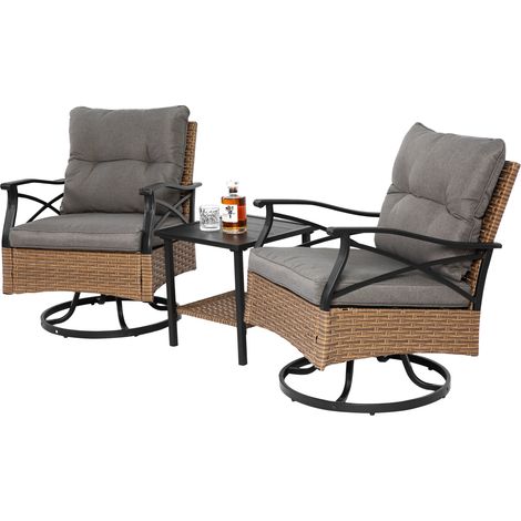 Ensemble de mobilier d'extérieur en osier, 3 pièces, avec 1 table et 2 fauteuils à bascule, support 350lbs, marron, mobilier de patio d'extérieur, ensemble de conversation (1/5)