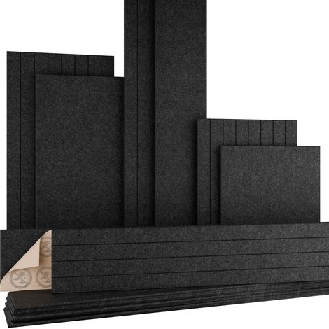 AKUSTIKO Felt Akustikpaneele Brandschutz B-s1-d0 selbstklebend Filz Wand- & Deckenplatten, schlichte Oberfläche & Lamellenstruktur Anthrazit: V-Groove 240x30cm, 2 Paneele