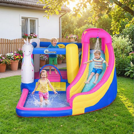 Château Gonflable pour Enfants avec Toboggan, Piscine et Panier de Basket, Jeu Gonflable Géant et Rebondissant pour 3 Enfants, 360x305x210 cm