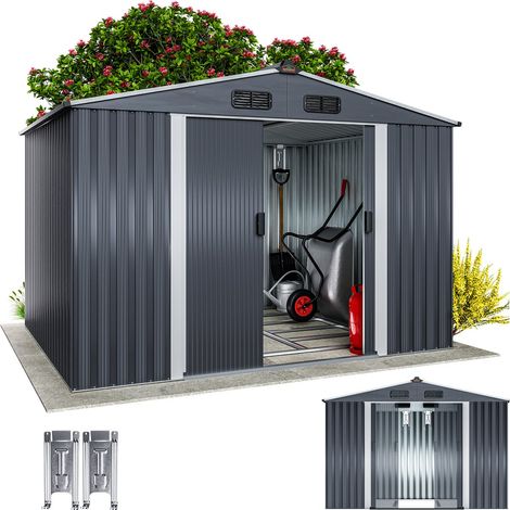 Gardebruk – Abri de jardin métal XXL 5m² – Dimensions 260x205x180cm – Porte coulissante – Résistant aux intempéries – 4 crochets pour outils
