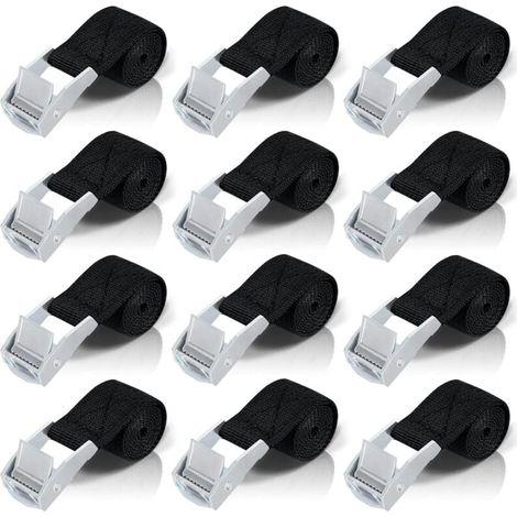 50CM Sangle d'Arrimage, 12pcs Sangle à Cliquet avec Boucle de Serrage en Alliage de Zinc pour Fixation Moto/Voiture/Porte Vélo/Bagage/Déménagement Puissance de Traction (1/4)