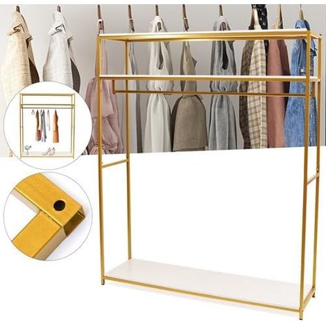 Klamotten Ständer Eisen Kleiderstange Garderobe Kleideraufbewahrung mit Regalen Hochzeitskleid Kleiderständer für Mäntel, Röcke, Hemden, Pullover, Gold