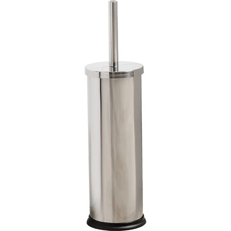 Porta scopino wc in acciaio inox spazzolato con setole nere e coperchio (1/3)