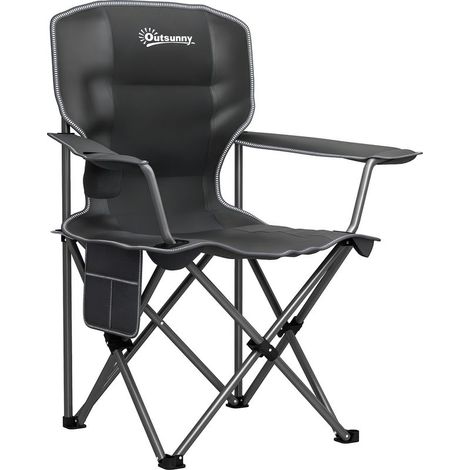 Chaise De Camping - Pliable Portable Avec Porte-Gobelet Et Poches Latérales - Noir - 1 Pièce (1/5)