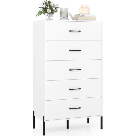 COSTWAY Cassettiera 5 Cassetti, Comò Alta Moderna in Legno con Gambe e Maniglie in Metallo, con Kit Anti-Ribaltamento, per Ufficio, Soggiorno e Camera da Letto, 71 x 40 x 125 cm (1/5)