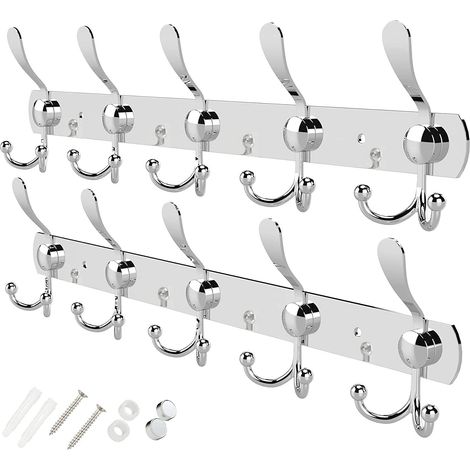 Crochets muraux - Étagères en acier inoxydable (lot de 2) - Fixation murale robuste - Porte-manteau et cintre en acier inoxydable argenté au design haut de gamme