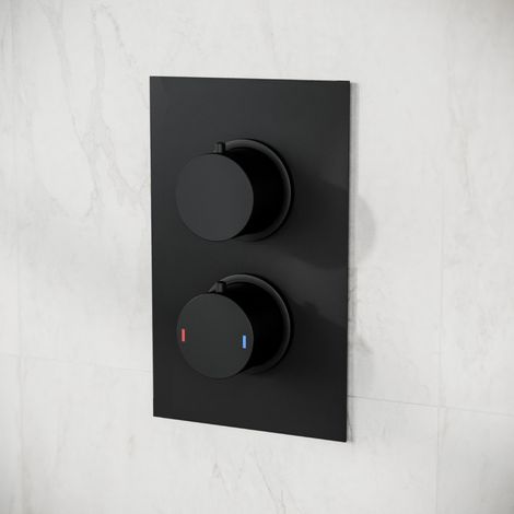 2 Dial 1 Outlet Concealed Thermostatic Shower Round Refined Valve - Matt Black (1/5)
