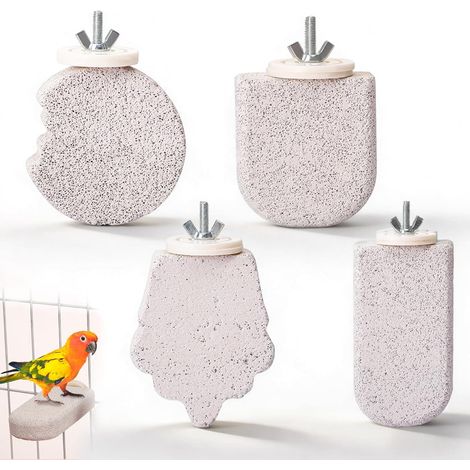 Perchoir en Pierre Ponce pour Oiseaux, Lime à Ongles et Bec, Support de Cage pour Perroquets, Accessoire de Soins des Griffes, Lot de 4