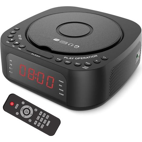 Sveglia XUMIUZIY per lettore CD, lettore CD da tavolo Bluetooth con radio FM, timer di spegnimento, due sveglie, altoparlanti Hi-Fi integrati, luminosità regolabile. (1/5)