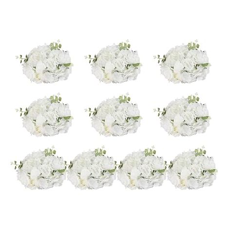 Lot de 10 boules de fleurs artificielles pour mariage, 40 cm, arrangement pour tables, mariages, fêtes, arrangements de maison (blanc) (1/5)