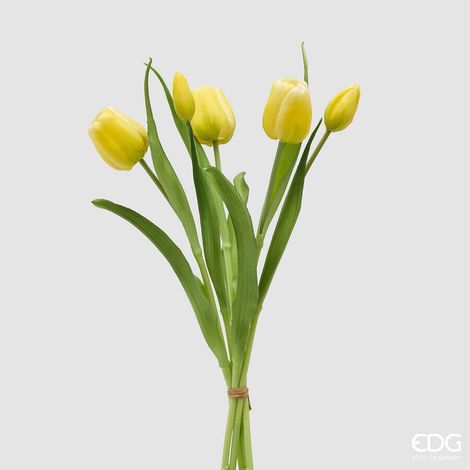EDG Enzo De Gasperi Bouquete Tulipano Chiuso X4 H 40 Cm con Bocciolo Giallo