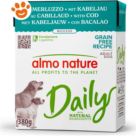 Almo Nature Dog Daily Grain Free Tetra Recart Mousse con Merluzzo - Confezione 380 Gr -