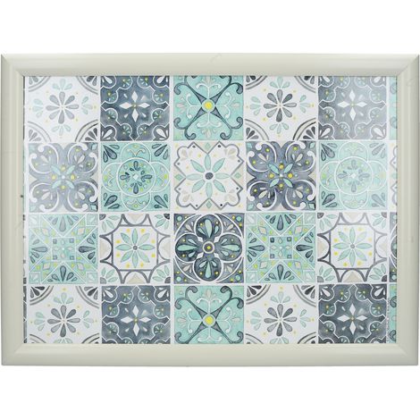 CREATIVE TOPS Bandeja Acolchada para Regazo, 44 x 34 cm, diseño de Baldosas, color Blanco y turquesa