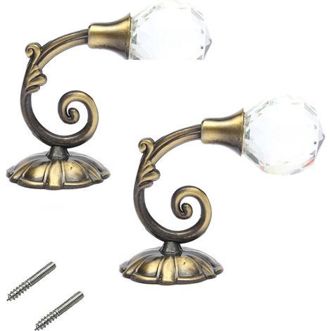 Lot de 2 embrasses de rideaux en cristal transparent, à fixer au mur, avec pompons et crochets. Porte-vêtements, manteaux, chapeaux et serviettes, bleu antique.