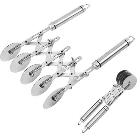 Roulette à Pizza 5 Roues Réglable, Coupe Pâte Acier Inoxydable, Coupeur de Pâte Rétractable pour Pizzas, Pains, Gâteaux, Pâtes à Tarte et Pâtisseries (1/5)