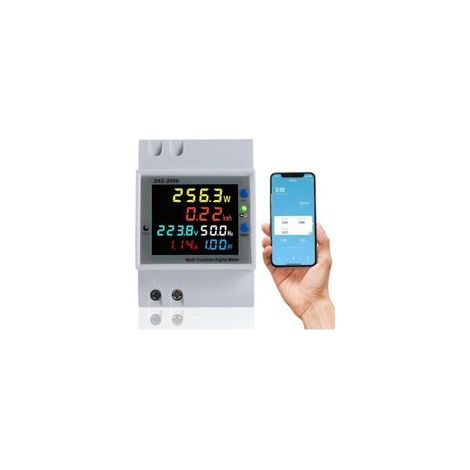 WLAN-Einphasen-Energiezähler, Wechselstromzähler 40–300 V, 100 A, Einphasen-Wattmeter, DIN-Schienen-Zähler, Watt-/kWh-Voltmeter/Amperemeter mit LCD-Anzeige, geeignet für Leistungsmessungen (1/4)