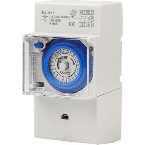 Horloge programmable pour piscine – Minuterie modulaire pour coffret électrique, montage sur rail DIN, compatible système filtration et chauffage piscine (1/4)