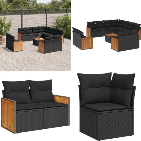Salon de jardin 12 pcs avec coussins noir résine tressée - Ensemble Salon De Jardin - Meuble Extérieur - Salon De Jardin Pliable - Mobilier De Jardin - Chaise Longue - Home & Living (1/5)