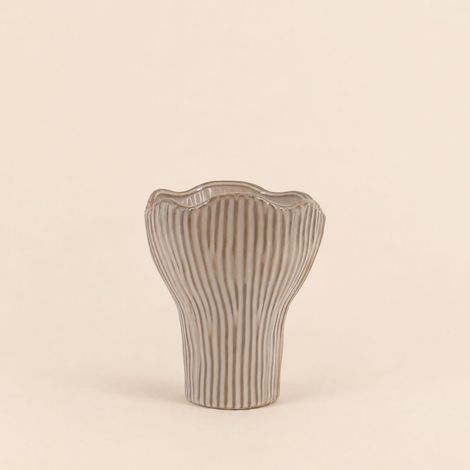 Vase en céramique strié marron finition ondulée, H22cm (1/5)