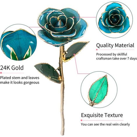 filfeel Bunte, vergoldete romantische Rosenblume, Valentinstags-Geburtstagsgeschenk (hellblau) (1/4)