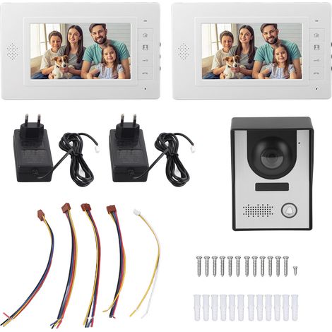 Kit visiophone filaire 7 pouces avec vision nocturne, interphone bidirectionnel pour appartement villa, alimentation AC100-240V, prise UE (1/5)