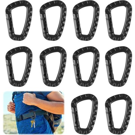 10 ganchos mosquetón para coche, mochila, camping, viajes y senderismo - Equipo de escalada resistente (1/5)