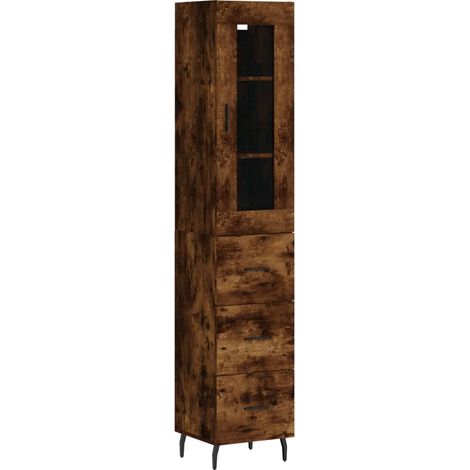Buffet bahut commode armoire meuble de rangement organisateur cuisine salle de séjour salon haut 34,5 x 34 x 180 cm bois d'ingénierie marron
