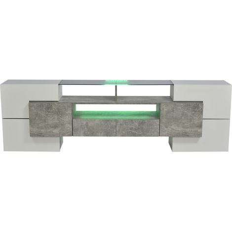 Mobile TV moderno bianco lucido 200 cm con illuminazione LED e superficie in vetro (1/5)