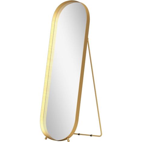 Miroir sur pied avec cadre en métal, 160 x 50 cm, cadre doré, pour salon, chambre
