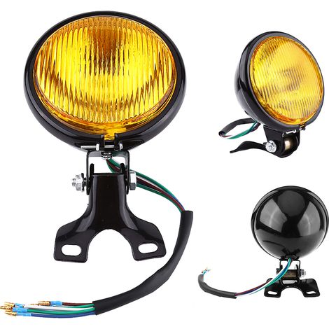 Phare de moto 5" rond ambré pour Yamaha, Kawasaki, Honda, Suzuki et custom - Ampoule de projecteur pour chopper (1/5)