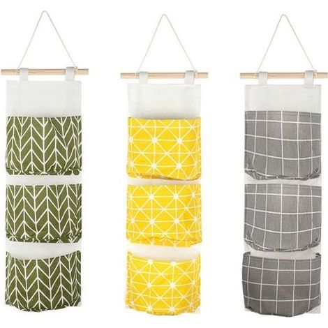 Lot de 3 pochettes de rangement imperméables pour porte, en lin, pour cosmétiques et articles de papeterie. (1/2)
