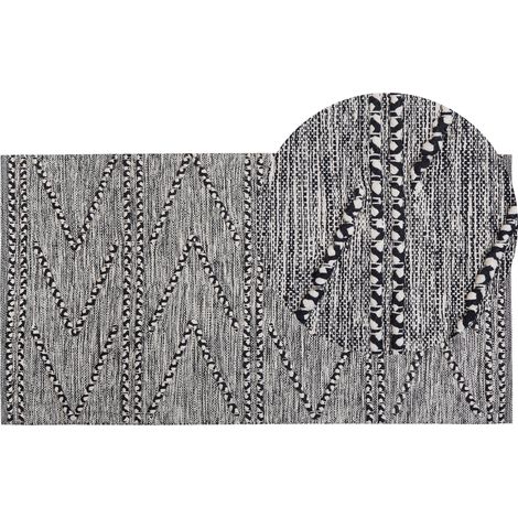 Alfombra negra con blanco con patrón geométrico 80 x 150 cm Termal