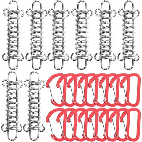 Boucle de Ressorts Tension de Tente, Ressort Boucle Corde Tente de Camping Crochet Tendeur à Ressort avec Mousquetons pour Auvents, Accessoires de Camping(Rouge) (1/5)