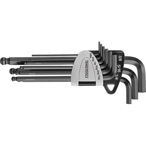Jeu de clés Allen tête sphérique 9 pcs 5/64'' à 3/8'' Teng Tools 1499AF (1/3)