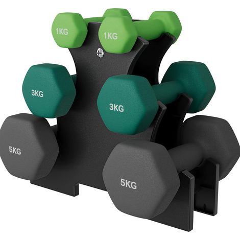 Lot de 6 Haltères Néoprène 1-5 kg, Support Inclus, Antidérapant (1/5)