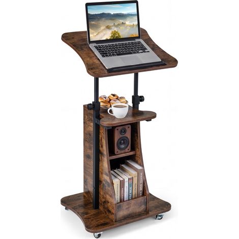 Pupitre mobile marron pour ordinateur portable avec hauteur réglable, plateau inclinable et rangements pour bureau, classe, salon (1/5)