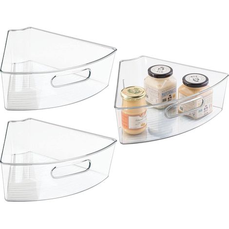 Panier De Rangement Pour Lazy Susan - Forme De Secteur 1/6 - Plastique Sans BPA - Transparent - Lot De 3