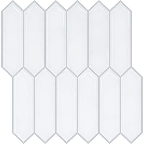 Carrelage Adhesif Mural Blanc Hexagone Long 3d Crédence Adhésive Cuisine Carreaux Adhesif Salle de Bain Stickers Carrelage Revetement Adhesif Mural Blanchisseries 30.5cm×30.5cm 6 Pièces (1/5)