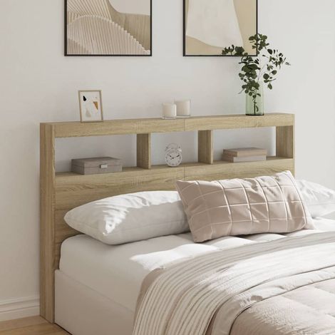 Vidaxl – Tête de lit avec armoire LED chêne sonoma 160x17x102 cm – Matériau bois d'ingénierie – Lumières LED RVB personnalisables – Grand espace de rangement