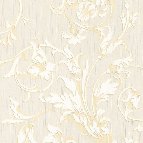 Textiloptik Tapete Profhome 956337 Textiltapete strukturiert mit Blumen-Muster matt creme gold beige 5,33 m2