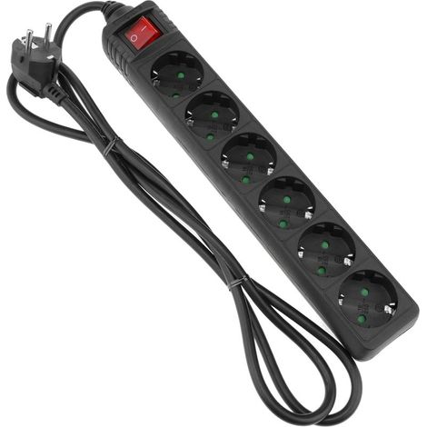 Multiprise 6 prises 16A 230V noir avec interrupteur et 1.5m câble (1/3)