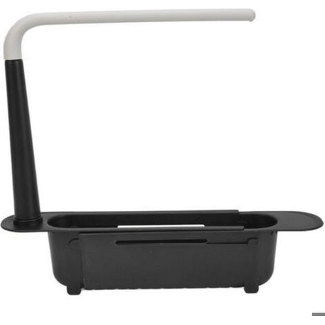 Étagère de rangement télescopique pour évier, longueur réglable, grande capacité, en polypropylène extensible, noire (1/5)