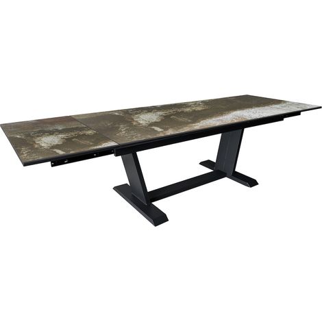 PROLOISIRS Table AMBER 180/230/280 x 100 cm - Aluminium époxy graphite / Plateau Dekton Trilium - Allonges en bout